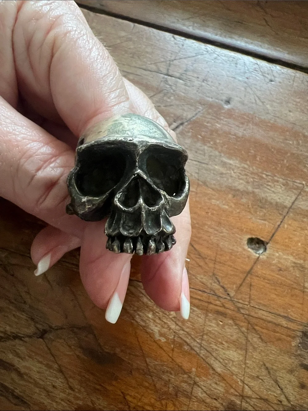 Men's Skull Statement Ring - Antique Silver Tone - Size 8.5